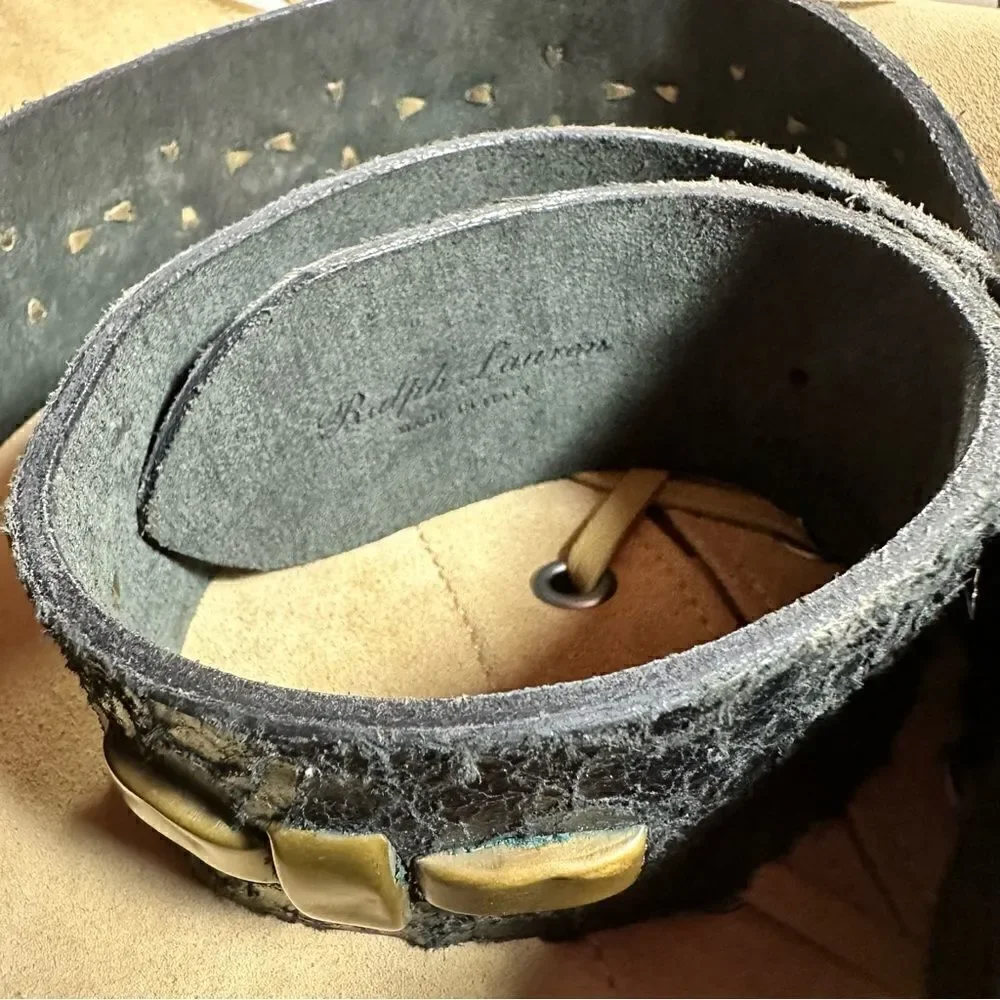 Ralph Lauren Collection Spring '17 Italian Black Studded Distressed Leather Belt